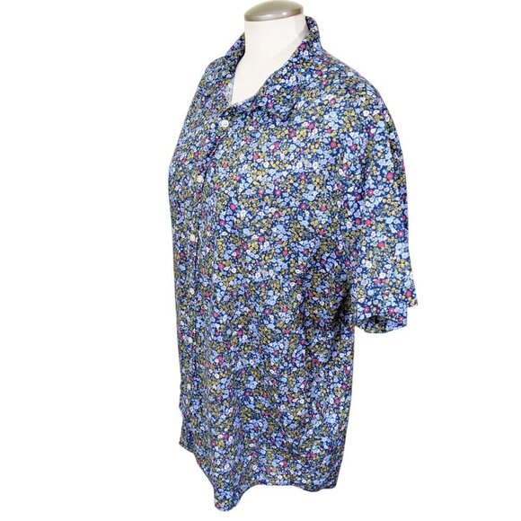 Springfield Shirt Button Up Women Plus 2XL Blue Ditzy Floral Cotton Short Sleeve - Picture 5 of 8